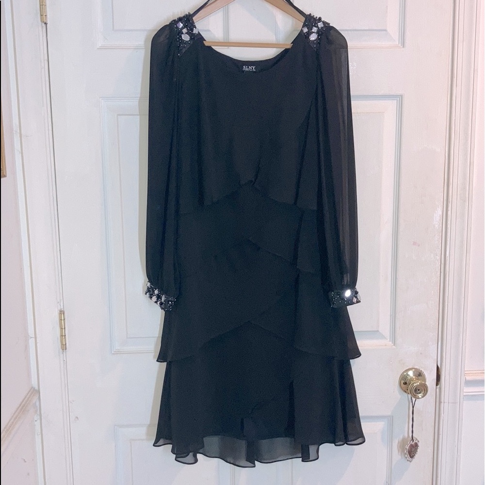 SLNY Beaded Long Sleeve Ruffle Dress Size 14